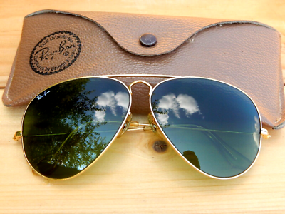 Vintage USA Ray-Ban Aviator B&L Green Glass Lens 62[]14 Sunglasses