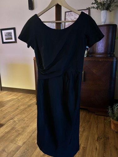 Vintage Beautiful Black Shantung Silk Perfect Holiday Dress Union Made XS/SM EUC - Picture 5 of 11