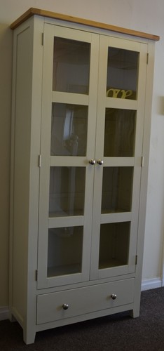 Dorset Glass Display Cabinet Solid Oak Pine in Painted French Ivory Cream - Picture 2 of 6