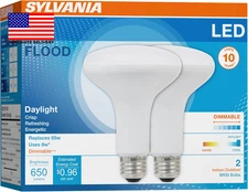 Sylvania LED Flood BR30 Light Bulb, 65W=8W, 10 Year, Medium Base, 650 Lumens, Di
