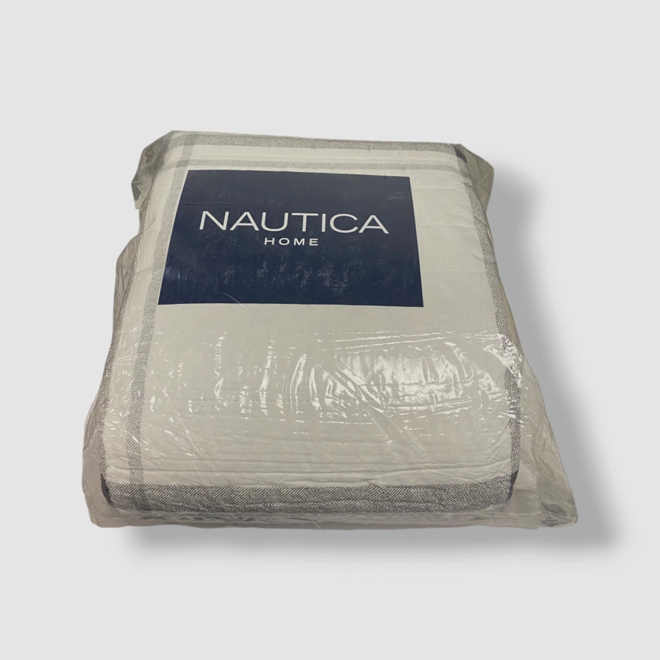 Juego de edredón reversible de 3 piezas de algodón Fleetville blanco Nautica, completo/queen Foto 3 de 4