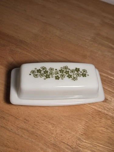 Vintage PYREX "Spring Blossom Green" Butter Dish & Lid, 72- B