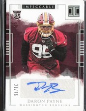 2018 Panini Impeccable Daron Payne #168 Red Autograph #ed 21/25 Washington