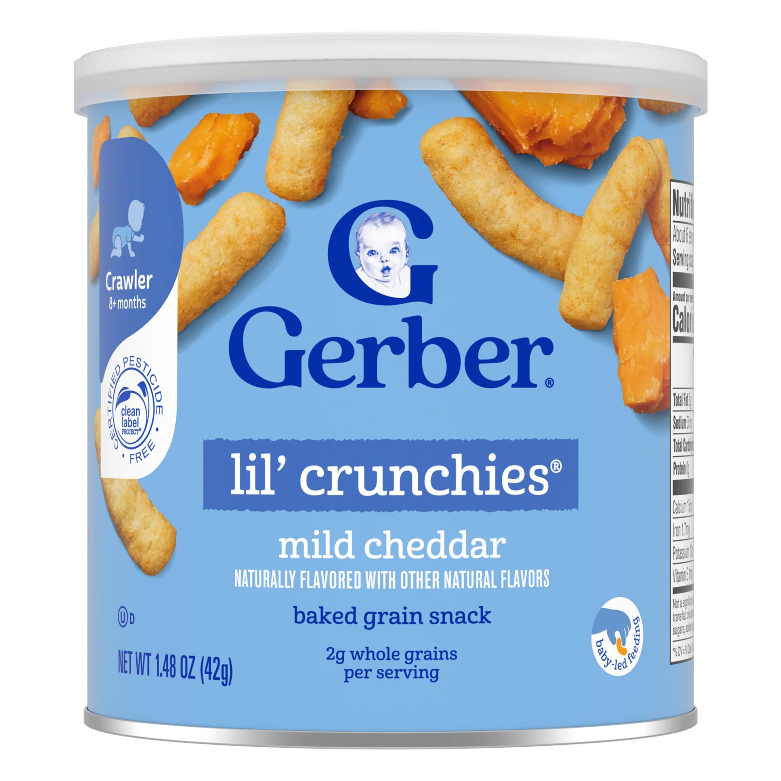 Snacks for Baby, Lil' Crunchies®, Baked Grain Snack, 8+ Months, Mild Cheddar,