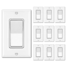 10 Pack Single Pole Decorator Light Switch with Wallplate, 15A 120/277V, Rocker