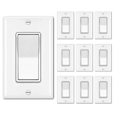 10 Pack Single Pole Decorator Light Switch with Wallplate, 15A 120/277V, Rocker