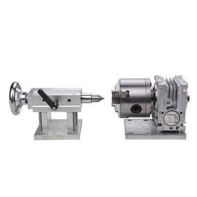 CNC Engraving Router Rotary A 4th Axis Gearbox 4 Jaw 80mm Chuck Manual Tailstock