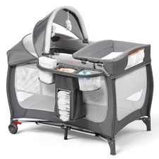Kinder King 4-in-1 Baby Playpen w/ Bassinet Changing Table Travel Grey