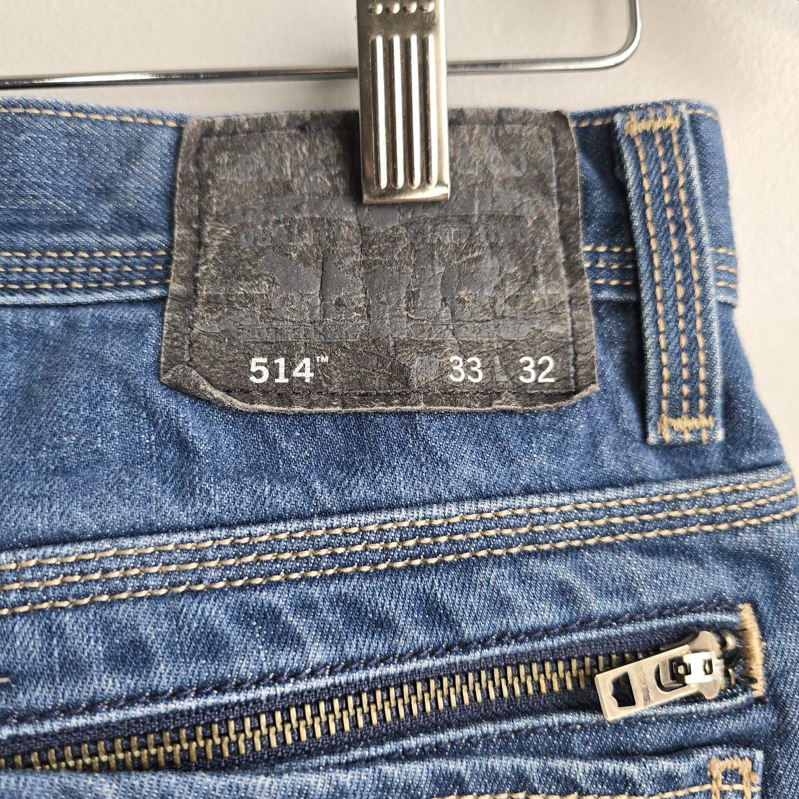 Levis 514 Jeans Men's Size 33x32 Blue Denim Black Label Zip Back Pockets Rare image 5
