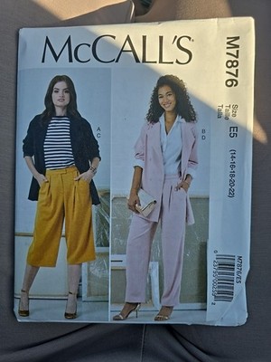 7876 McCall's Sewing Pattern Misses Jackets Pants Loose Fitting Sizes 14-22 New