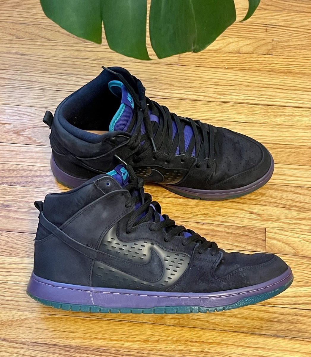Men’s US 14 Nike Dunk Pro SB High Black Grape Charlotte Hornets Suede Shoes