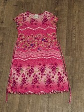 Expressions Pink Floral Dress Short Sleeve Lettuce Hem Side Ties Y2K Size 14/16