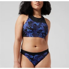 New Athleta Swim Set Bikini Large Freestyle Camo High Neck Top Bottom Blue