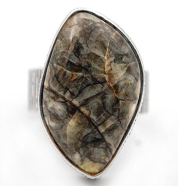 Natural Snowflake Agate 925 Solid Sterling Silver Ring Sz 5.5 @4-6