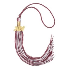 2026 Tassel Graduation, Dark Red White Graduation Tassels with Gold Date Charms