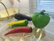 Vintage Art Glass Vegetables Lot Pepper Corn Eggplant Murano Style Hand Blown