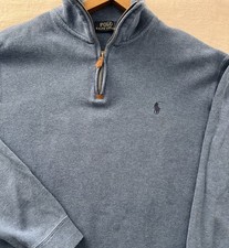 Polo Ralph Lauren 100 Cotton 1/4 Quarter Zip Sweater Blue Nice Heritage Preppy