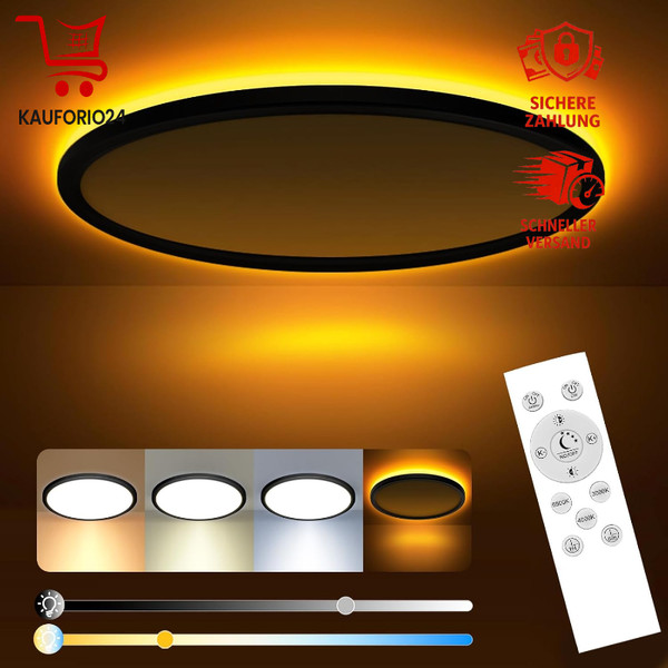 Led Deckenleuchte 36W Dimmbar 3600LM 3000K-6500K Ultra DüNn Schwarz FüR-image