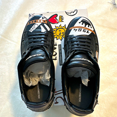 Dolce & Gabbana Portofino Men s Black Leather Lace-Up Sneakers EU 45 11.5