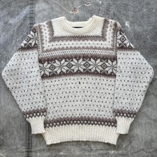 Vintage 70s Norlender Norway Pure Wool Fair Isle Cream Brown Sweater