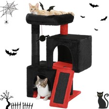PAWZ Road Gothic Cat Tree, 30 Inches Black Cat Tower with Dual Condos for Indoor