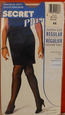 Vintage Pantyhose Secret Plus Reinforced Panty Color Neutral Size 4X BAMA2