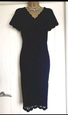 Stretchy black vintage lace 40s 50s pencil wiggle evening cocktail dress sz 12