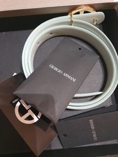 Giorgio Armani Emporio Womens White Real Leather Gold Bucke Belt Genuine 99cm