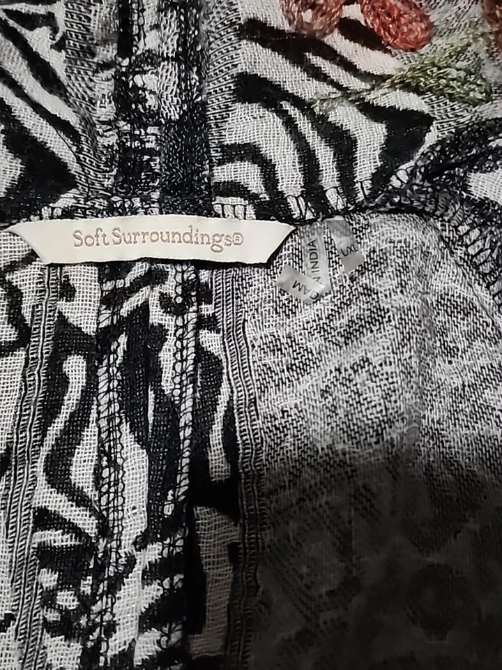 Cárdigan Soft Surroundings L/XL Bordado Floral Bolsillos Arte Bosque Hada Foto 4 de 4