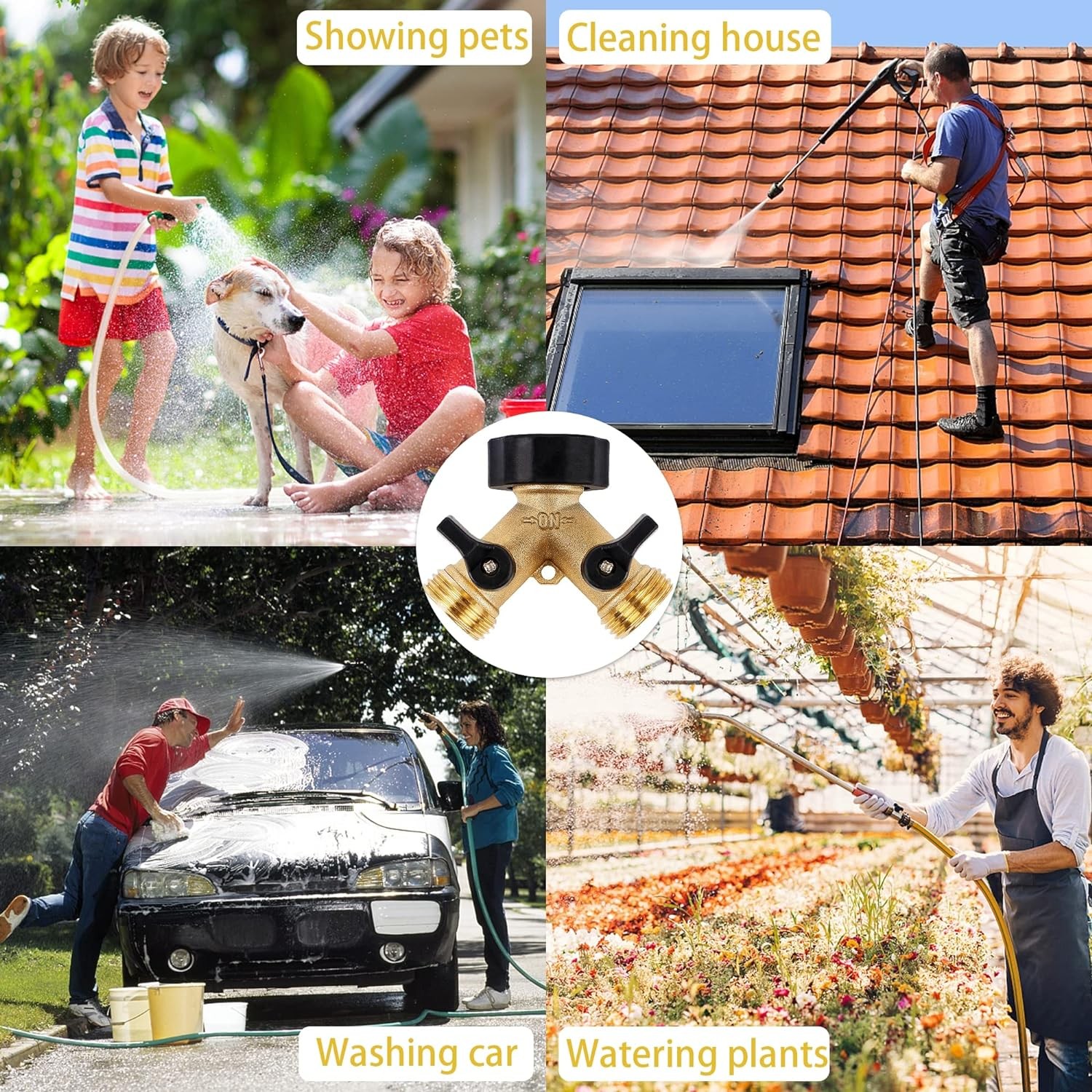 2 Way Brass Garden Hose Splitter Heavy Duty Y Valve Adapter for Outdoor Faucet