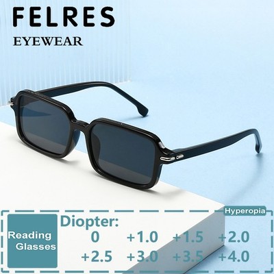 Square Frame Tinted Reading Glasses Men Women Outdoor Shade Presbyopic Glasses 