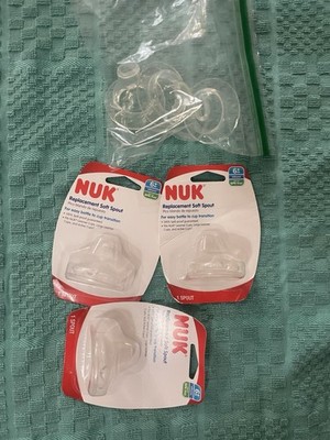 Lot 6 NUK Replacement Spouts Clear /Opaque Silicone6+ Months.  BRAND NEW.