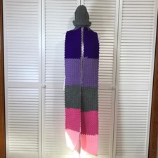 NWT Handmade Crocheted Gray Multicolor Textured Beanie Scarf 102