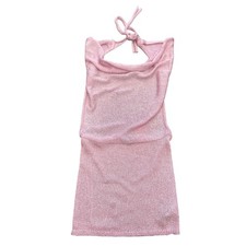 Edikted Pink Sequin Knit Mini Dress Open Back Halter Cowl Neck XS NEW