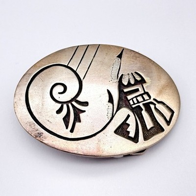 Petite Vintage Hopi Native Dawn Lucas Kachina Whirlwind Silver Belt Buckle 1''