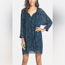 Michael Kors Women Blue Paisley Casual Short Dress Size M 3/4 Sleeve