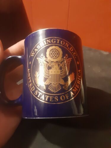 Taza de café sello Washington DC Estados Unidos de América The Great Seal azul dorado - Imagen 1 de 9