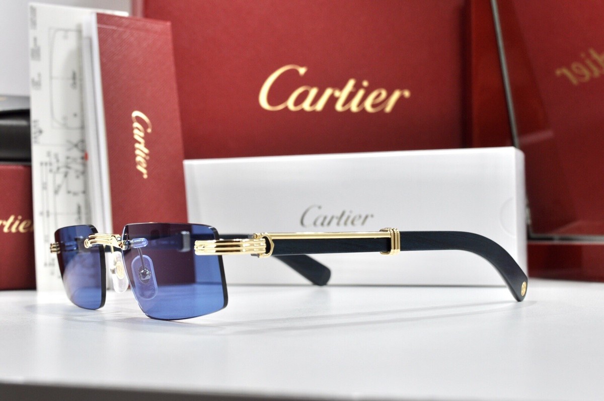 Cartier Decor C Wood Rimless dark blue Frame Sunglasses Glasses