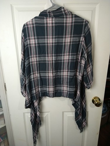 Justice Girls junior 18 shawl wrap Open Roll Tab L/S Tartan Plaid Waterfall - Picture 11 of 11