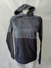 Reebok Gray  Black Front Pouch Raglan Sleeves Hoodie Hooded Sweatshirt Size XL