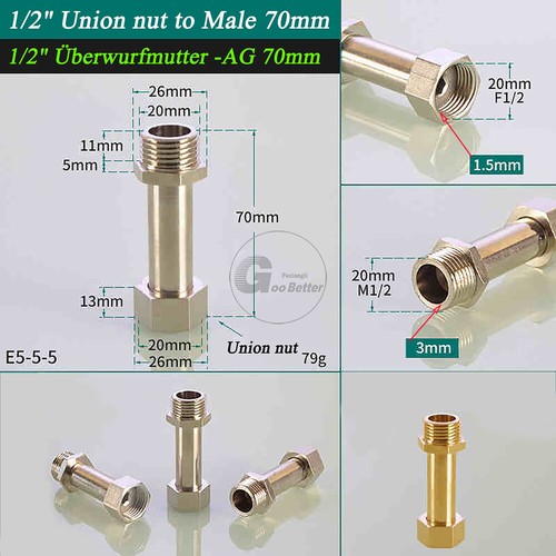 Adaptadores de Extensión Latón Niquelado BSP 1/2" 3/4" 1" Tuerca de Unión Pezón Montaje - Imagen 13 de 30
