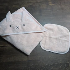 POTTERY BARN KIDS SUPER SOFT BUNNY BABY HOODED TOWEL & WASHCLOTH ~ BLUSH BUNNY
