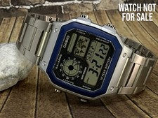 Mod Resin Silver/Blue Case  Bracelet Casio World Time Royale AE-1200 NO WATCH