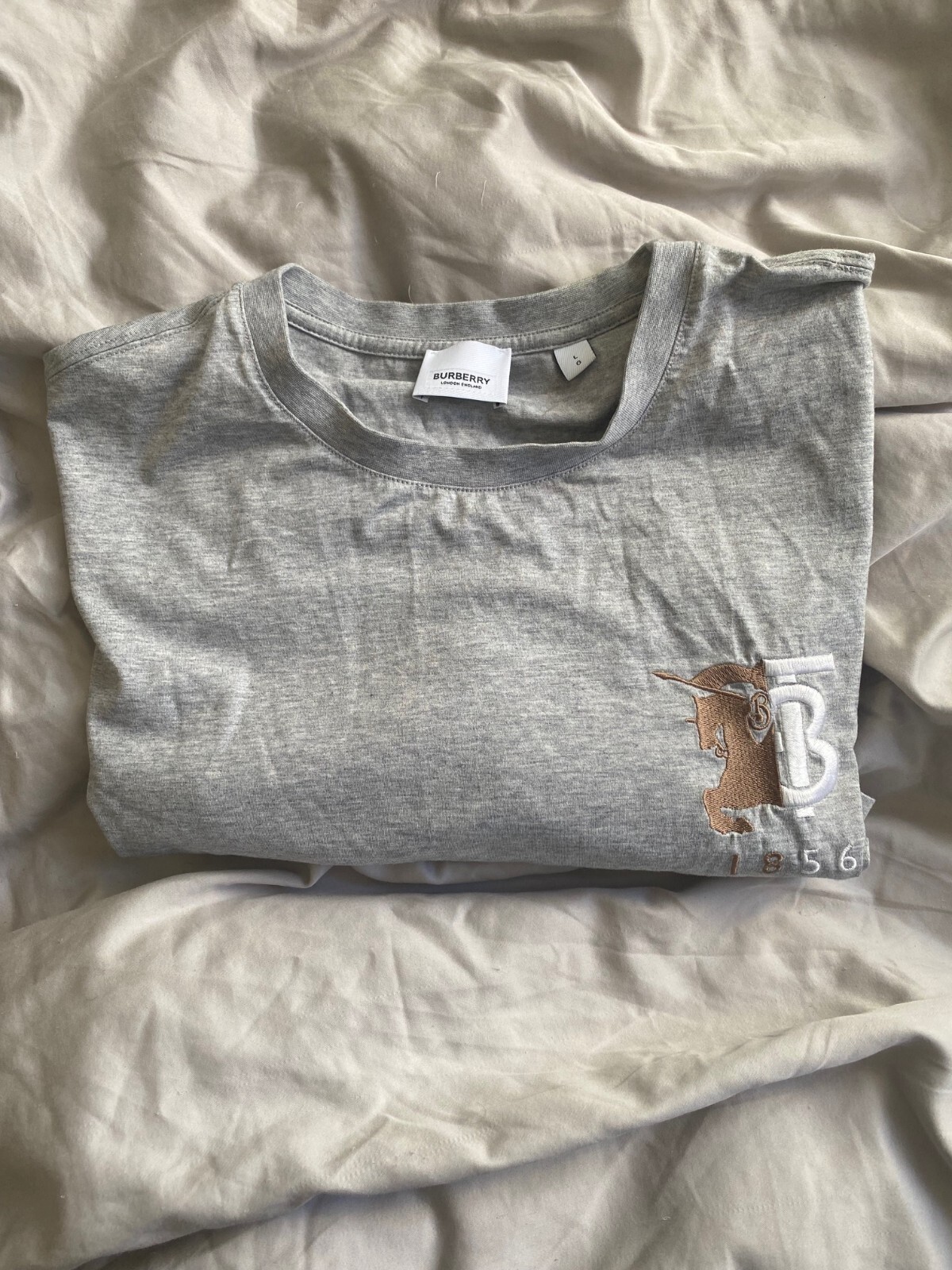 Burberry Brit gray cotton t-shirt with gold logo in size large