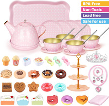 49PCS Tea Party Set, Tea Time Toys Kid Kitchen Playset for Girl Birthday Age 3-8