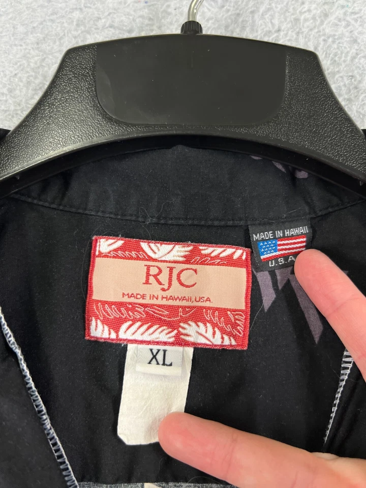 Camisa Hawaiana RJC Para Hombres Extra Grande Negra Beige Púrpura Floral Tortuga Marina Hecha en EE. UU. Foto 3 de 4