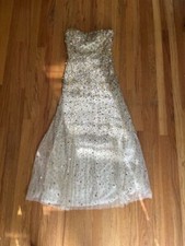 Scattered Sequin Strapless Formal Prom Wedding Dress in Gold, Silver, Off-Whit