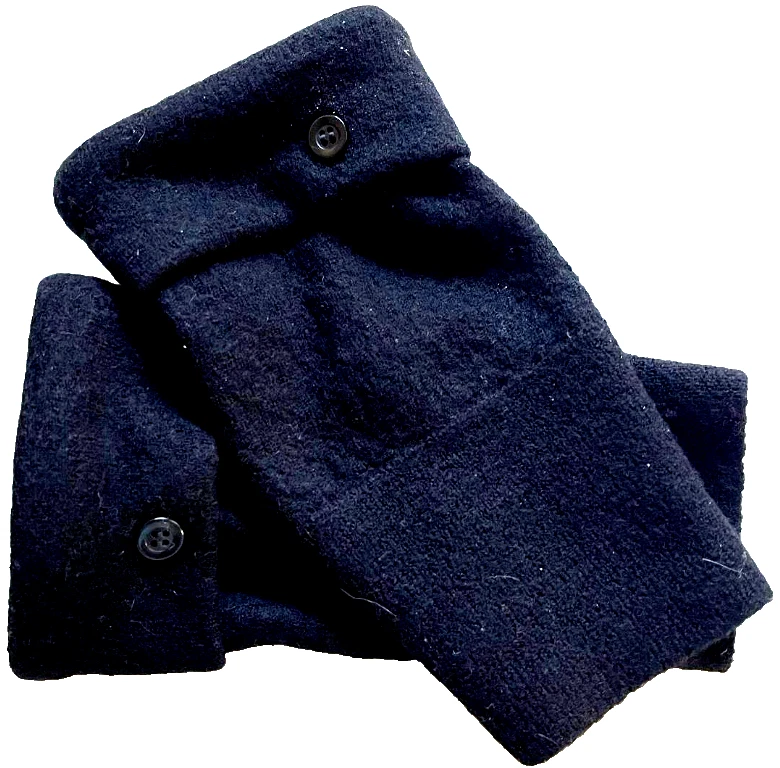 FINGERLESS GLOVES BLACK CASHMERE MERINO WOOL M - L MEDIUM - LARGE MITTENS WOMEN