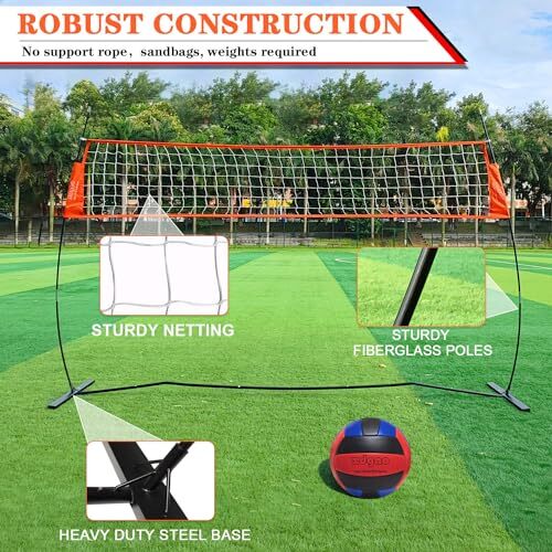 12ft Portable Volleyball Practice Net - Adjustable Height Freestanding Net For Serving & Hitting Drills, Includes Ball & Bag