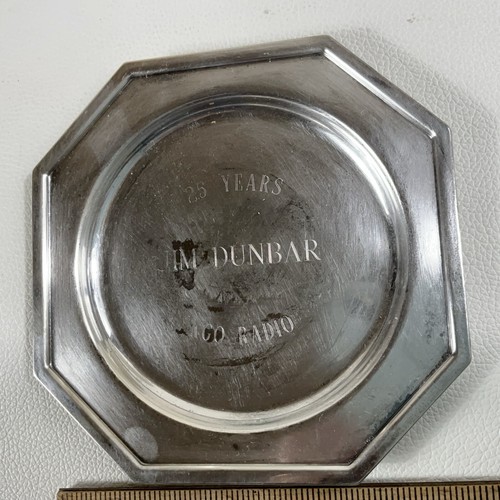 VTG KGO Radio SF Jim Dunbar 25 Years Landes Ashtray Plate Engraved Octagonal - Picture 2 of 13